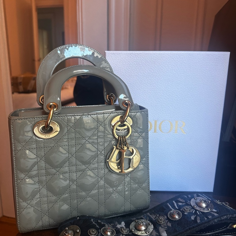 Lady Dior Gray Patent Leather Handbag